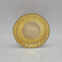 Direct straight front view of the premium solid brass pooja plate highlighting the intricate central engraving and raised royal pebble border by Sri Swaminathan and Co.
