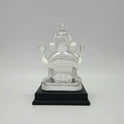 Full back view of the white marble texture resin Ganesha throne showing the clean lines mounted onto the premium black base platform.
