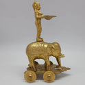 Sri Swaminathan and Co premium handmade brass Deepalakshmi on Gaja chariot vilakku 10-inch 26cm height 16cm length 2.2kg weight left side profile view showing full face of elephant and functional rolling wheels size guide