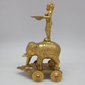 Sri Swaminathan and Co premium handmade brass Deepalakshmi on Gaja chariot vilakku 10-inch 26cm height 16cm length 2.2kg weight right side profile view tracking armor details and handmade wheel configurations
