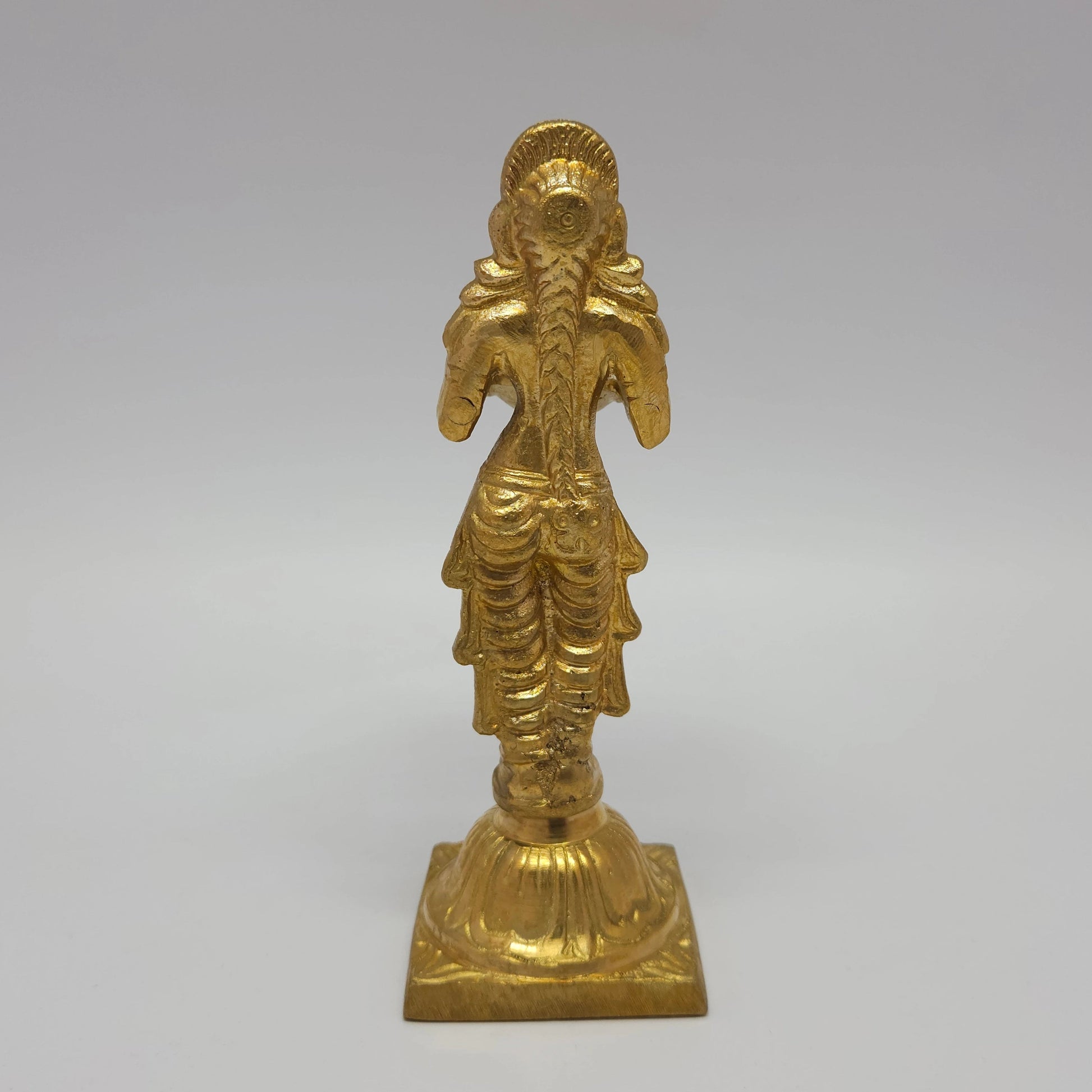 Sri Swaminathan and Co brass Deepalakshmi Pavai Vilakku lamp small 16cm variant full rear back view showing reverse profile without shoulder birds