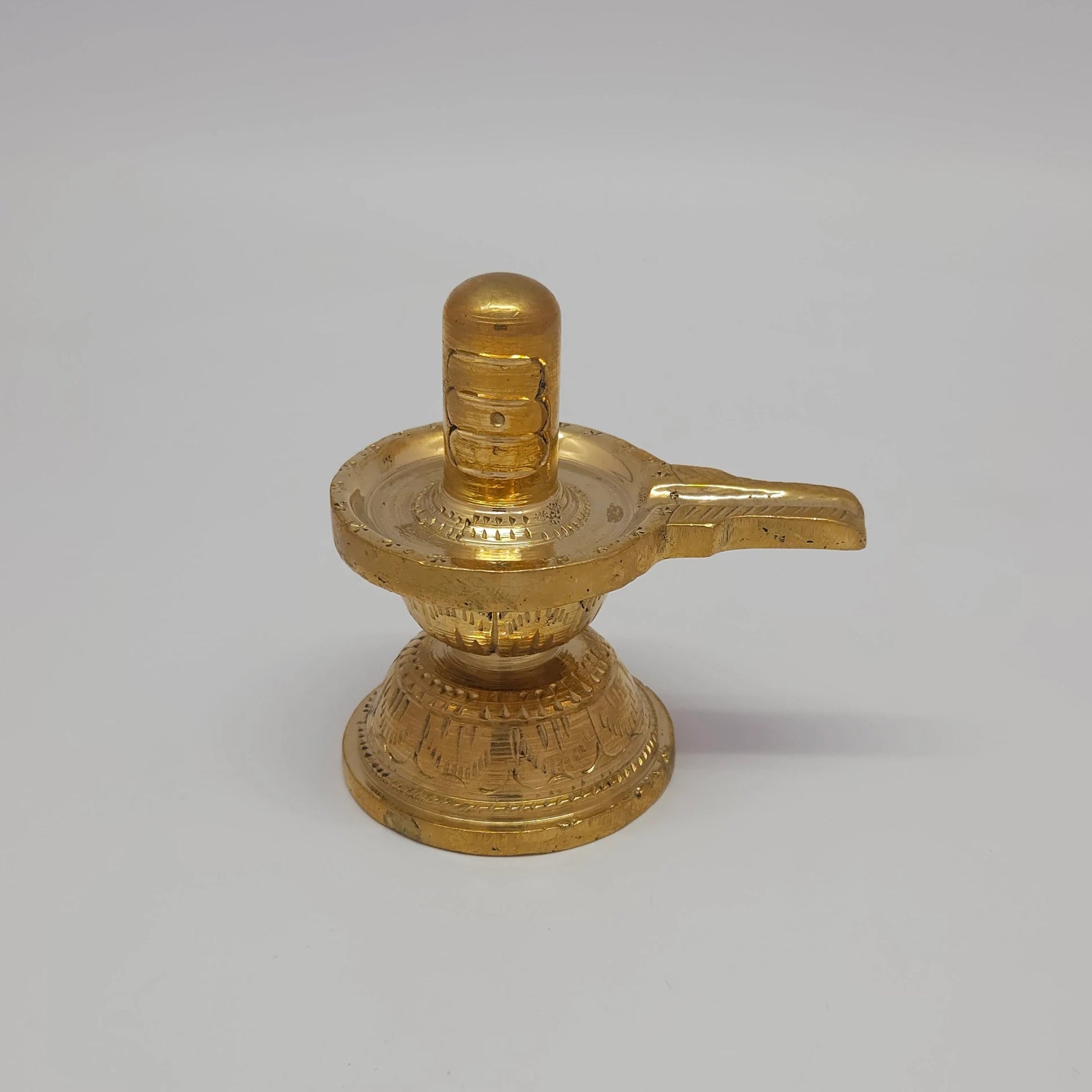 Sri Swaminathan and Co handcrafted pure brass Shiva Lingam statue for daily altar pooja abishekam liquid rituals 8.5cm height front straight profile view