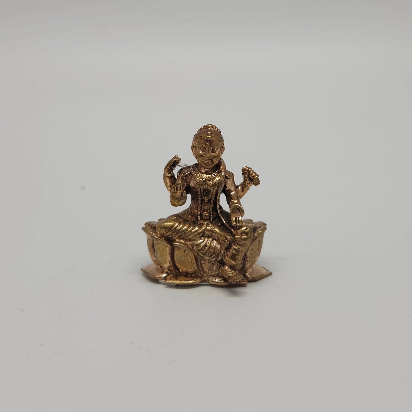 Sri Swaminathan and Co premium handcraft style Panchaloha miniature Balambigai seated statue 3.5cm height 3.5cm length 55gm weight straight pose front view 