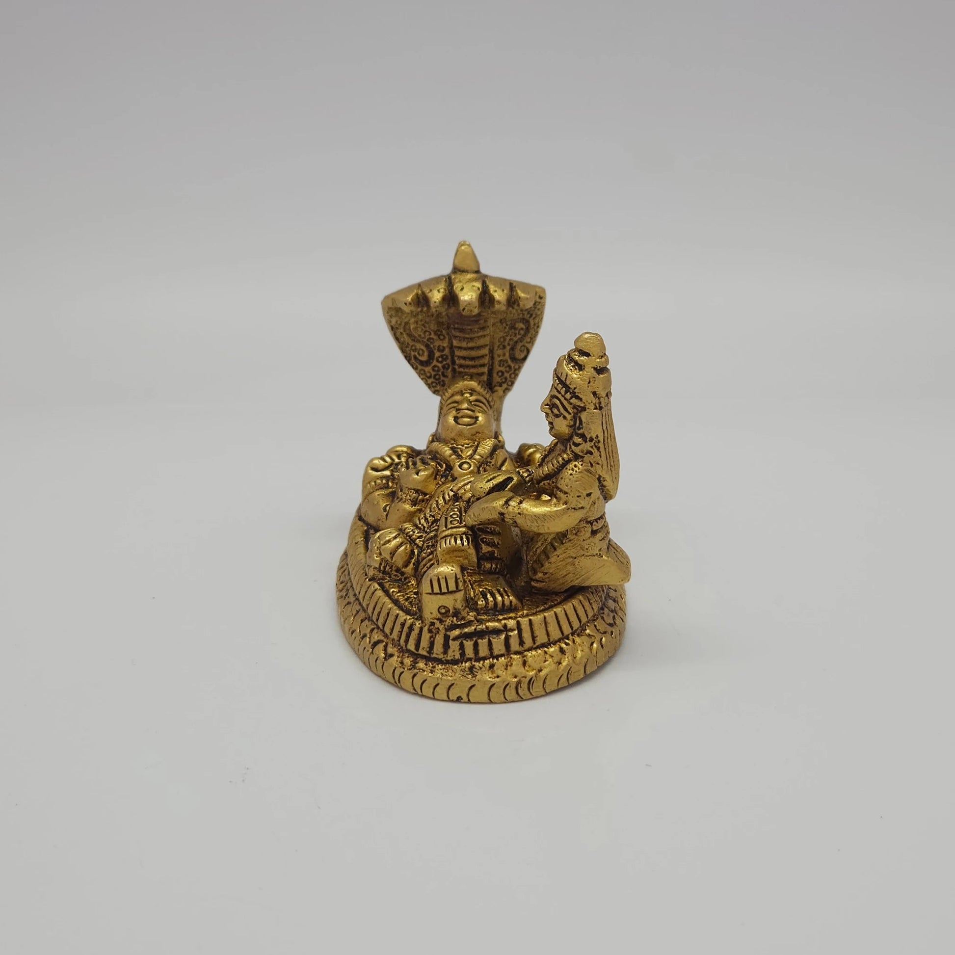 Sri Swaminathan and Co brass Ranganathar vigraham antique finish 200g weight straight posture view sleeping posture showing uniform heritage dark bronze-toned patina finish and 4.5cm depths