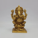 Sri Swaminathan and Co premium solid brass seated Lord Vighnaharta Ganesha statue holding traditional pasha and ankusha tools heritage antique finish 1kg weight 11.5cm height front straight view