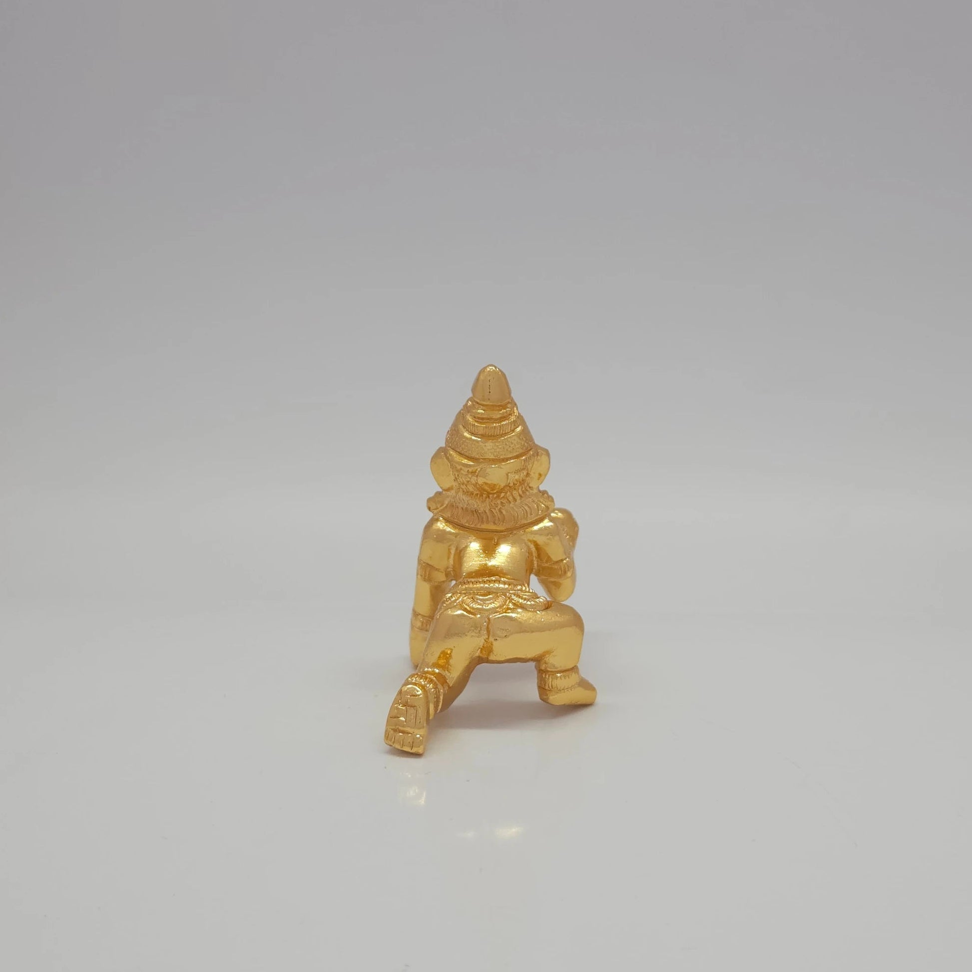 Sri Swaminathan and Co brass crawling Baby Krishna showpiece gold finish 100g weight back pose full rear view showing reverse of tiered crown and crawling legs profile