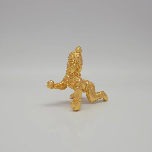 Sri Swaminathan and Co premium brass crawling Baby Krishna statue holding laddu sweet gold powder coated finish 100g weight 6cm height front straight profile view size guide