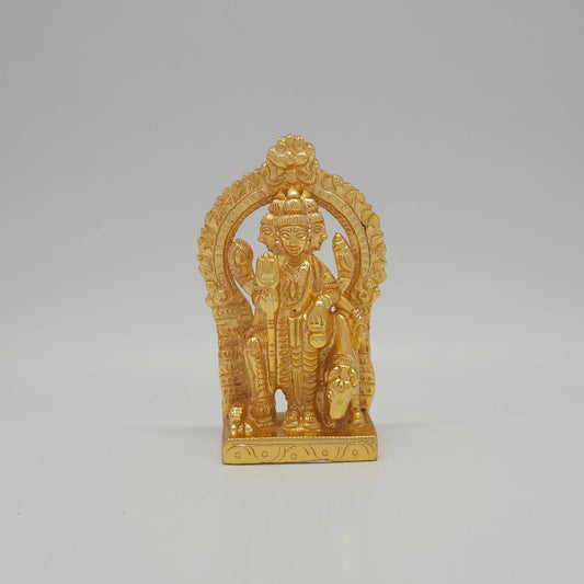 Sri Swaminathan and Co premium brass standing Lord Dattatreya statue with kamadhenu cow and ornate thiruvatchi arch gold powder coated finish 450g weight front view size guide