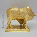 Sri Swaminathan and Co brass grand Kamadhenu cow and calf statue 4.5kg weight back pose full rear view showing reverse of polished tail and heavy rectangular pedestal base 19 cm height