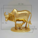 Sri Swaminathan and Co premium pure brass Kamadhenu sacred cow and calf statue 2.25kg weight smooth polished finish 16cm height front straight view