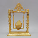Sri Swaminathan and Co brass Jhula Ganesha swing statue gold finish 25cm height back pose full rear view showing reverse of pillars frame and hanging swing back