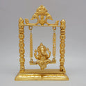 Sri Swaminathan and Co premium brass Jhula Ganesha Oonjal Vinayagar swing statue gold powder coated finish 2.15kg weight 25cm height front straight profile view
