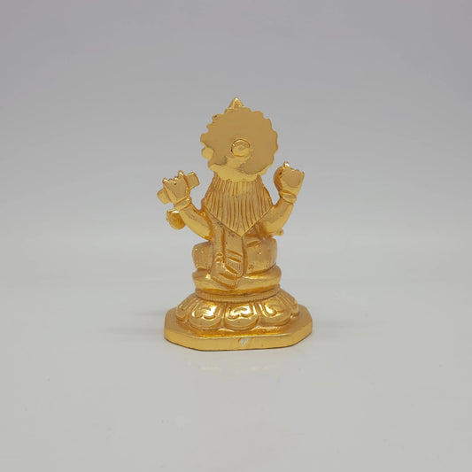 Sri Swaminathan and Co brass miniature Kalaimagal Saraswathi statue gold finish 300g weight back pose full rear view showing reverse of tiered crown and octagonal base plate