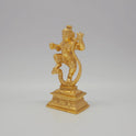 Sri Swaminathan and Co brass Kaliya Nartana Krishna statue gold finish 300g weight 45 degree left pose corner view highlighting the chiseled serpent body loops and base profile