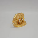 Sri Swaminathan and Co pure brass Kamadhenu cow and calf statue gold powder coated 7cm height side posture view facing left side tracking lateral length measurements