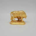 Sri Swaminathan and Co pure brass Kamadhenu cow and calf statue gold powder coated 9cm height back pose full rear view showing reverse of polished tail and back legs