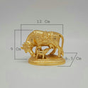 Sri Swaminathan and Co premium pure brass Kamadhenu sacred cow and calf statue Gomaatha Vatsa gold powder coated finish 9cm height front straight profile view size guide