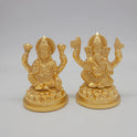 Sri Swaminathan and Co premium brass seated Ganesha and Goddess Lalitasana Lakshmi statue twin lotus double tiered round base glossy gold finish 230g weight front view 