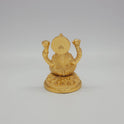 Sri Swaminathan and Co brass miniature Lalitasana Lakshmi statue gold finish 230g weight back pose full rear view showing reverse of tiered halo crown and double stepped base platform