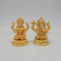 Sri Swaminathan and Co premium brass seated Ganesha and Goddess Mahalakshmi statue twin lotus round base glossy gold finish 200g weight front view