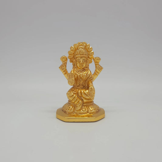 Sri Swaminathan and Co premium brass seated Goddess Mahalakshmi statue twin lotus octagonal base gold finish 275g weight 8cm height front view size guide