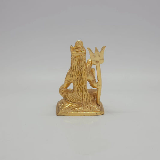 Sri Swaminathan and Co brass meditation Shiva statue gold finish 170g weight back pose full rear view showing reverse of matted jata hair knot and rectangular base profile