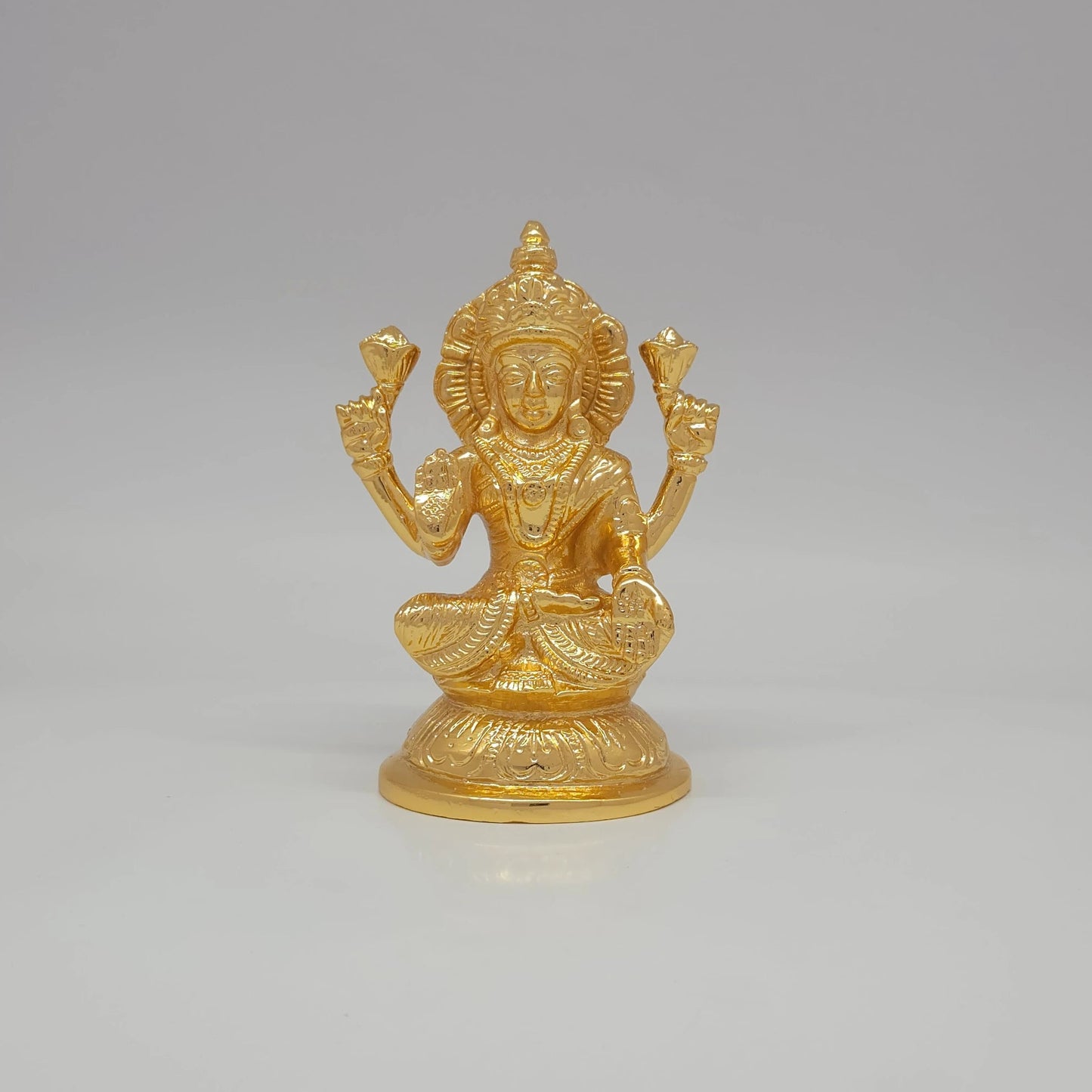 Sri Swaminathan and Co premium brass seated home decor Padmasana Mahalakshmi statue on round lotus base gold powder coated 