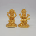 Sri Swaminathan and Co brass miniature Mahalakshmi statue gold finish 275g weight 45 degree right pose corner view focusing on protective abhaya mudra hand and octagonal base   Saraswathi with veena