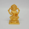 Sri Swaminathan and Co premium brass seated Goddess Lakshmi statue with lotus gold powder coated finish 4 inch 11cm height front straight profile view