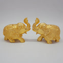 Sri Swaminathan and Co premium brass walking royal elephant statue with upraised trunk gold powder coated finish 4 inch 11cm height front straight mirror view