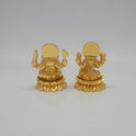 Sri Swaminathan and Co small gold finish Lakshmi statue 110g weight back pose rear angle view tracking the circular sunburst halo disc lines and reverse side base plates