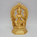 Sri Swaminathan and Co premium brass seated Lalitasana Lakshmi statue twin lotus ornate prabhavali thiruvatchi arch owl vahana glossy gold finish 3kg weight front straight view