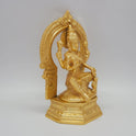 Sri Swaminathan and Co grand gold finish Lakshmi statue 3kg weight 45 degree right pose corner view focusing on the protective abhaya mudra palm profile and 15.5cm total base length depth