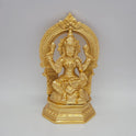 Sri Swaminathan and Co premium brass cross-legged Padmasana Lakshmi statue twin lotus ornate prabhavali thiruvatchi arch gold glossy finish front view variant