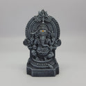 Sri Swaminathan and Co premium paper mesh seated Lord Ganesha statue with temple arch grey stone look finish 16cm height front straight profile view