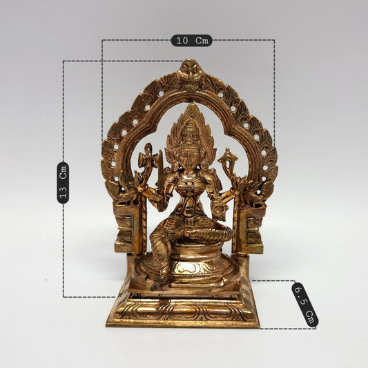 Sri Swaminathan and Co handcrafted pure Panchaloha Karumari Amman seated statue 5 inch 13cm height 10cm length front straight profile view size guide