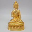 Front view of the 20cm / 8-inch premium gold powder-coated hollow brass Siddhartha statue showing the circular logic hand pose for Buddha Purnima.