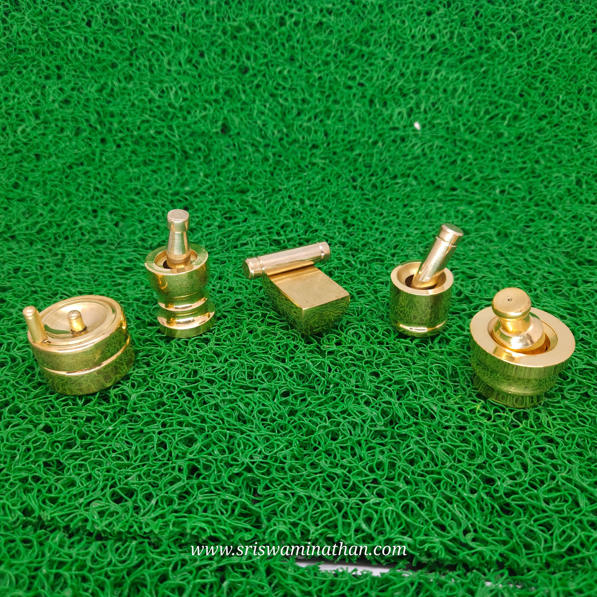 Traditional Brass Kitchen Miniatures Close-up - 5 Grinding Items - Tamil Wedding Gift Tradition