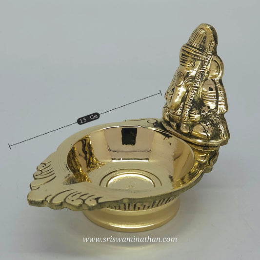 Traditional Ganesha lamp perfect for Vinayagar Chaturthi festival - Authentic brass vilakku Tamil Nadu craftsmanship
