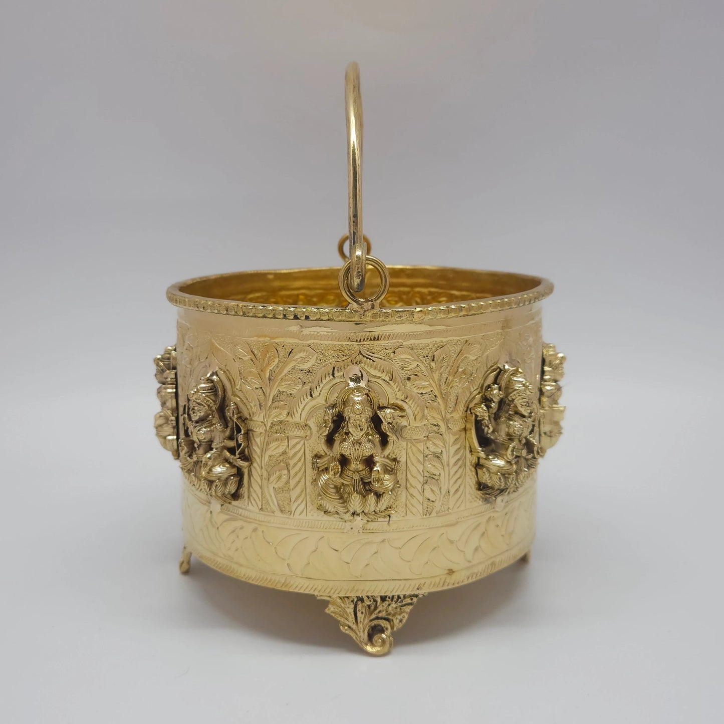 Vaikuntha Lakshmi Patra Heavy Brass Ashtalakshmi Ritual Ghangal Patra Angle View Kumbakonam Handcrafted Brassware