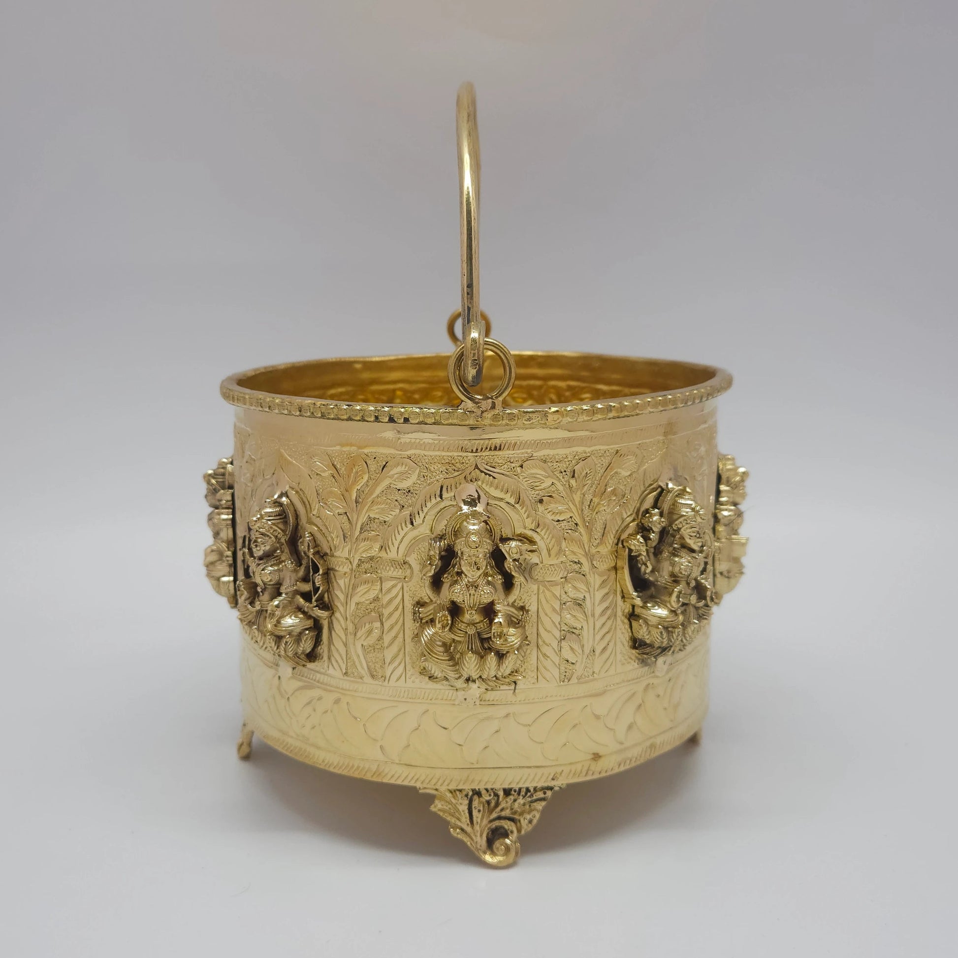 Vaikuntha Lakshmi Patra Heavy Brass Ashtalakshmi Ritual Ghangal Patra Angle View Kumbakonam Handcrafted Brassware