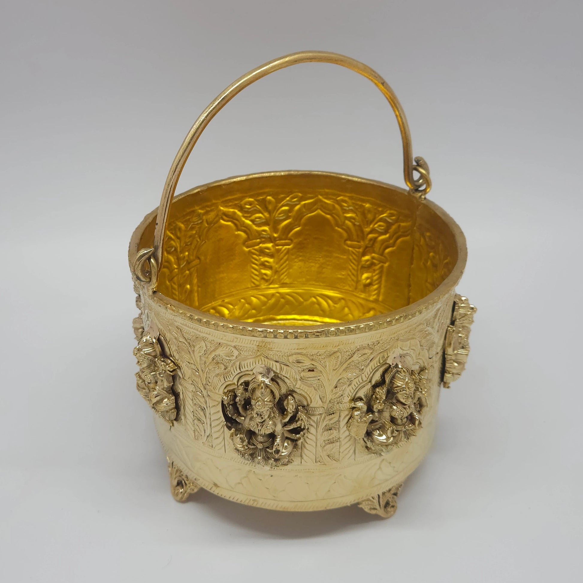 Vaikuntha Lakshmi Vaali Brass Ashtalakshmi Pooja Flower Basket Gold Finish Temple Grade Heavy Gauge Sri Swaminathan