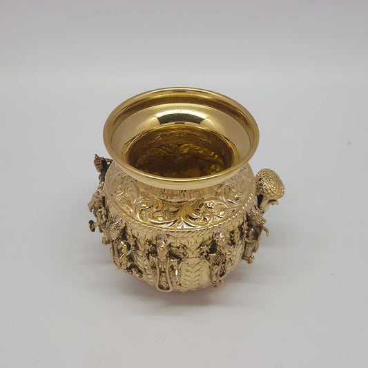 Vaikuntha Urja Vessel for Pooja Brass Flared Kantham Rim Top Angle View Dashavataram Sadhana Kalash
