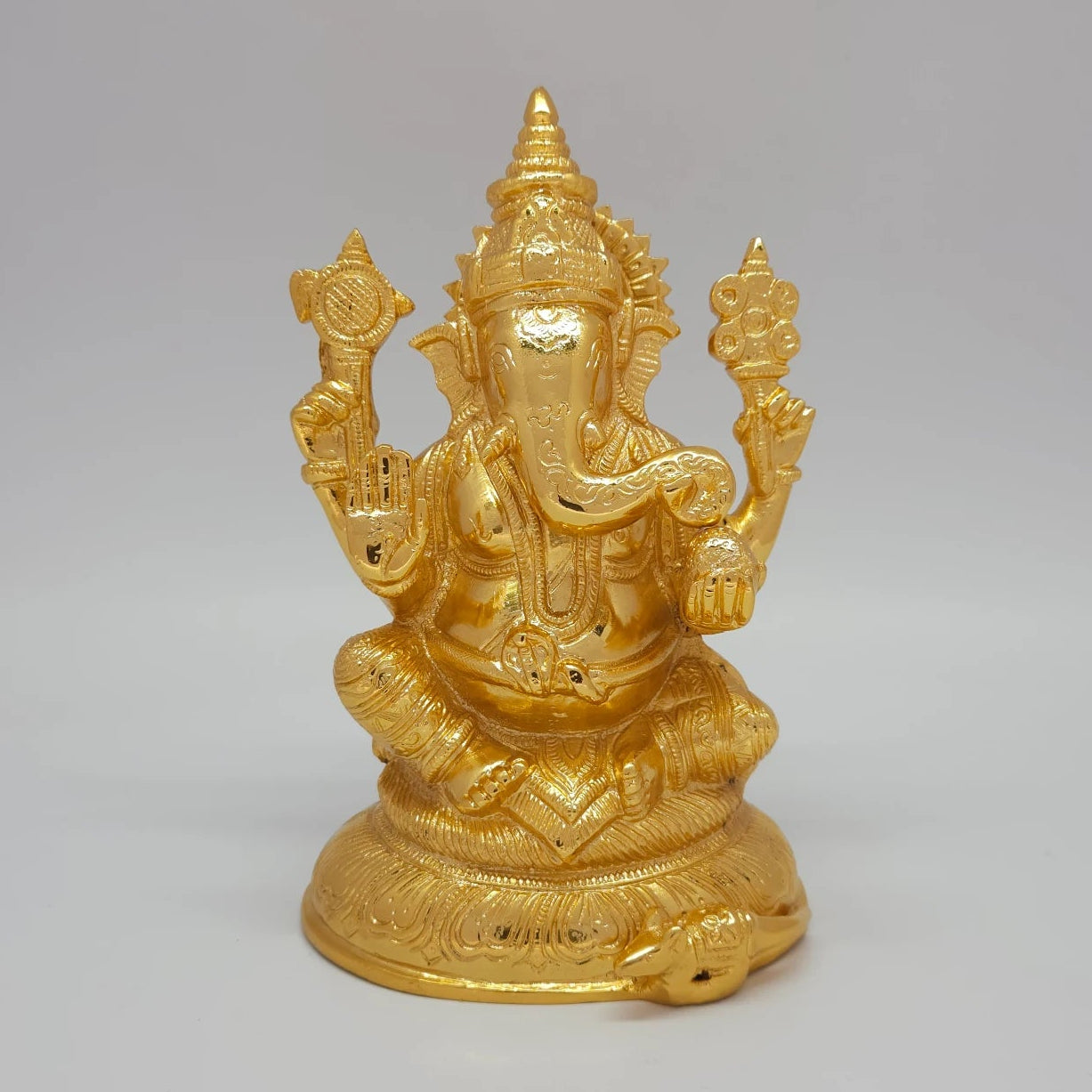 Vinayagar Gold Idol Front View Abhaya Mudra Kireetam Crown Solid Brass 8 Inch