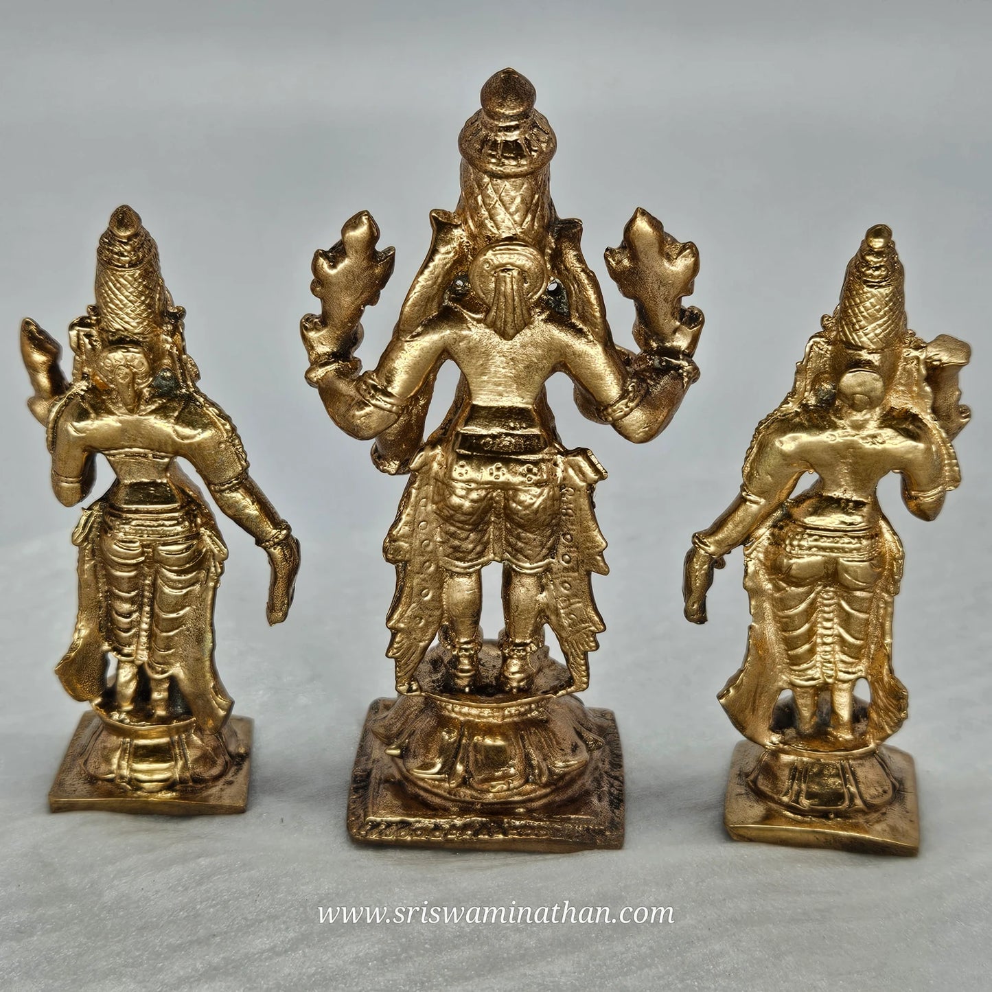 Vishnu Sridevi Boodevi Back View - Traditional South Indian Temple Iconography - Premium Set