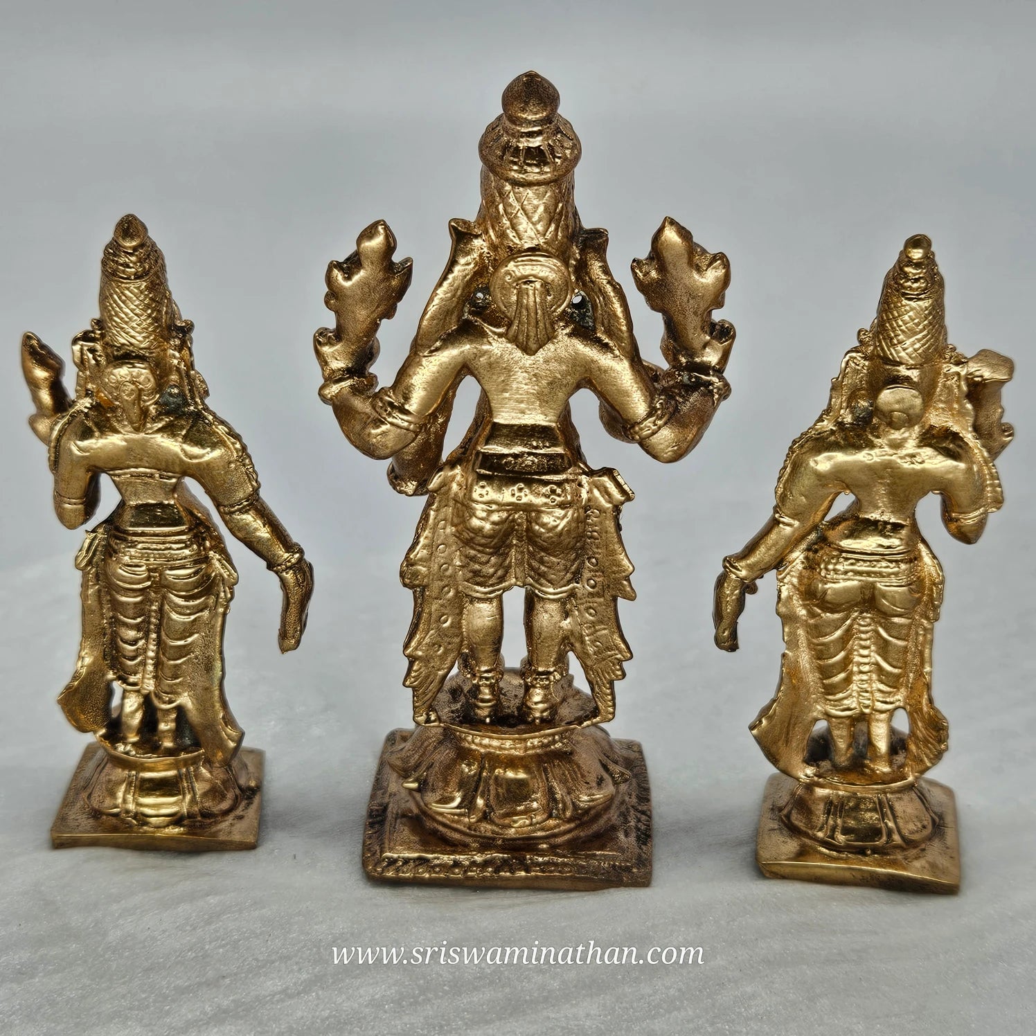 Vishnu Sridevi Boodevi Back View - Traditional South Indian Temple Iconography - Premium Set