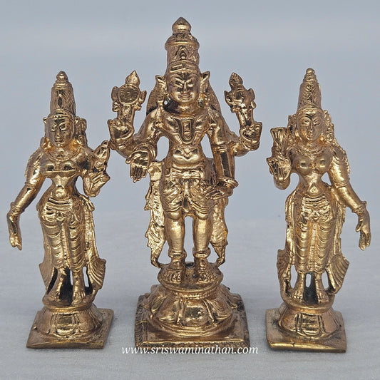 Vishnu Sridevi Boodevi Panchaloha Set - Perumal with Two Consorts - Ekadasi Puja - Sri Swaminathan